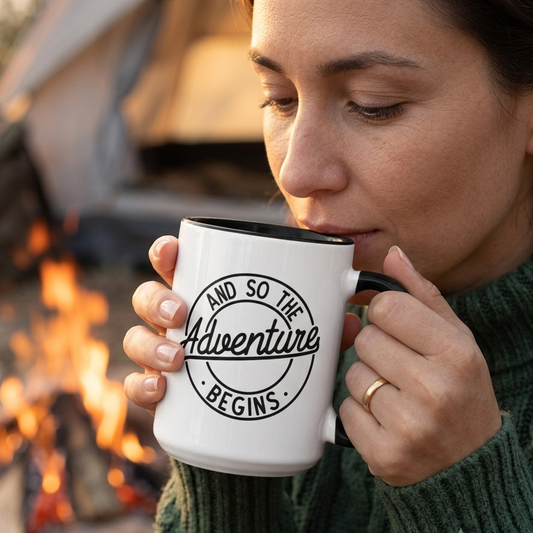 The Adventure Begins Black & White Mug